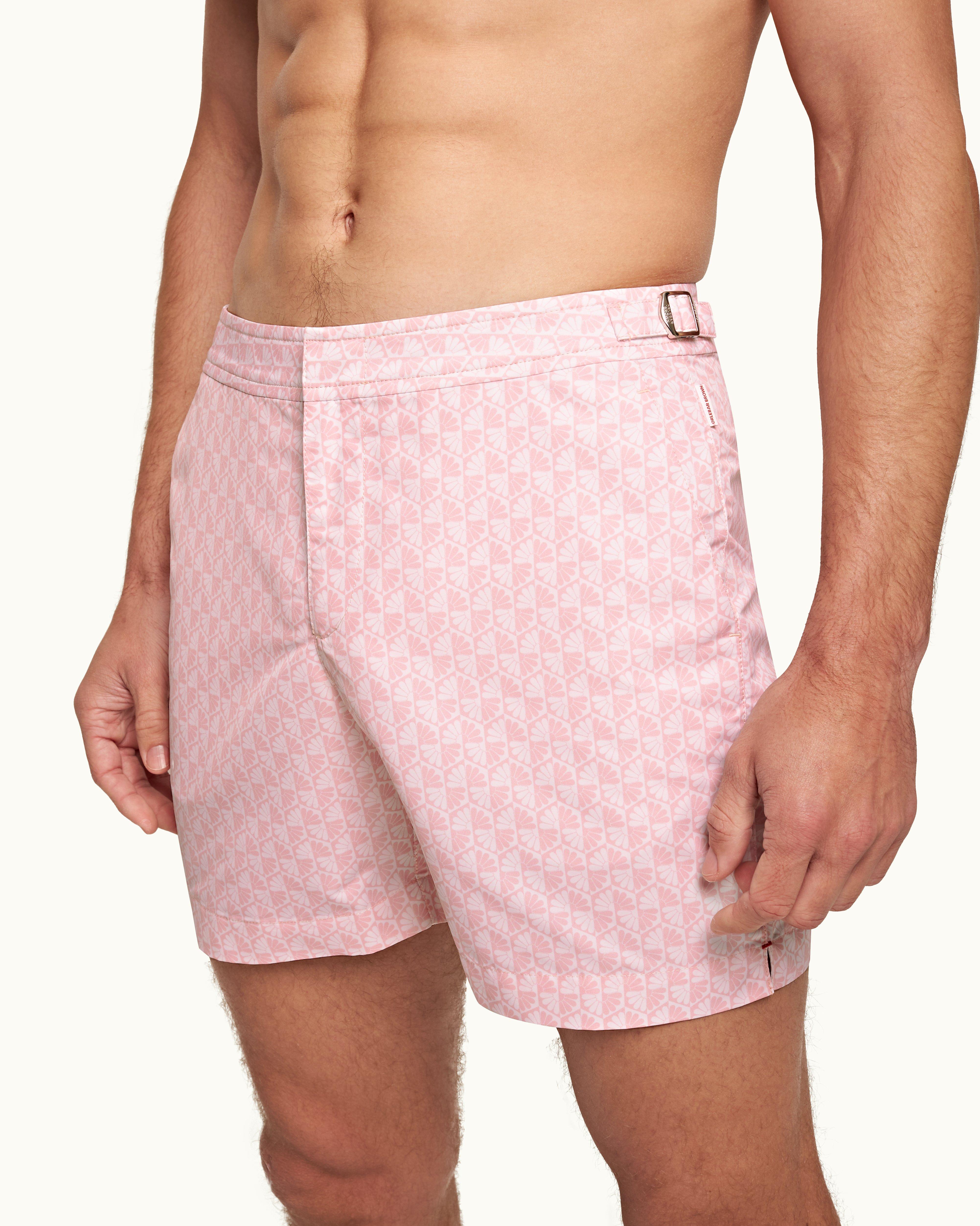 Mens Pink & White Mid-Length Swim Shorts