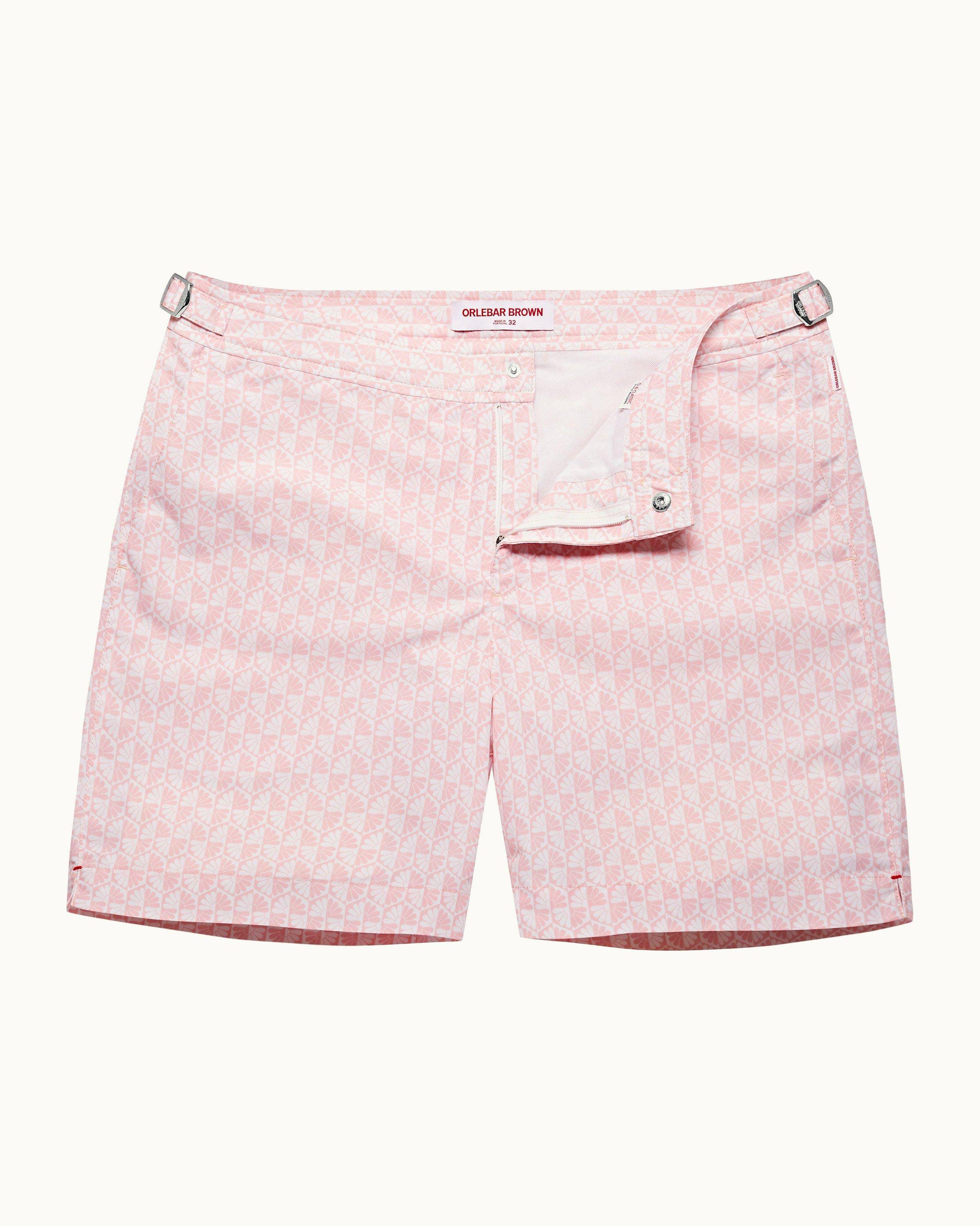 Mens Pink & White Mid-Length Swim Shorts