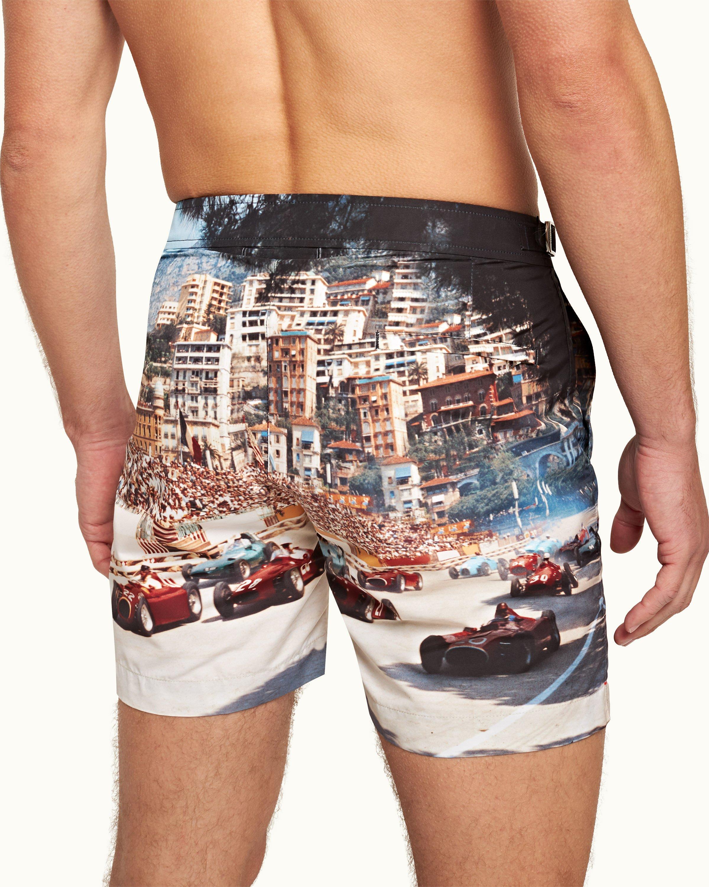 Orlebar Brown Bulldog - White Sand/Night Iris Geometric Orb Jacquard Mid-Length Swim Shorts