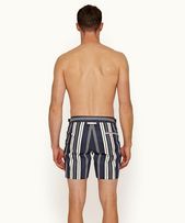 Bulldog - Mens Navy/Limestone Rochelle Stripe Mid-Length Swim Shorts