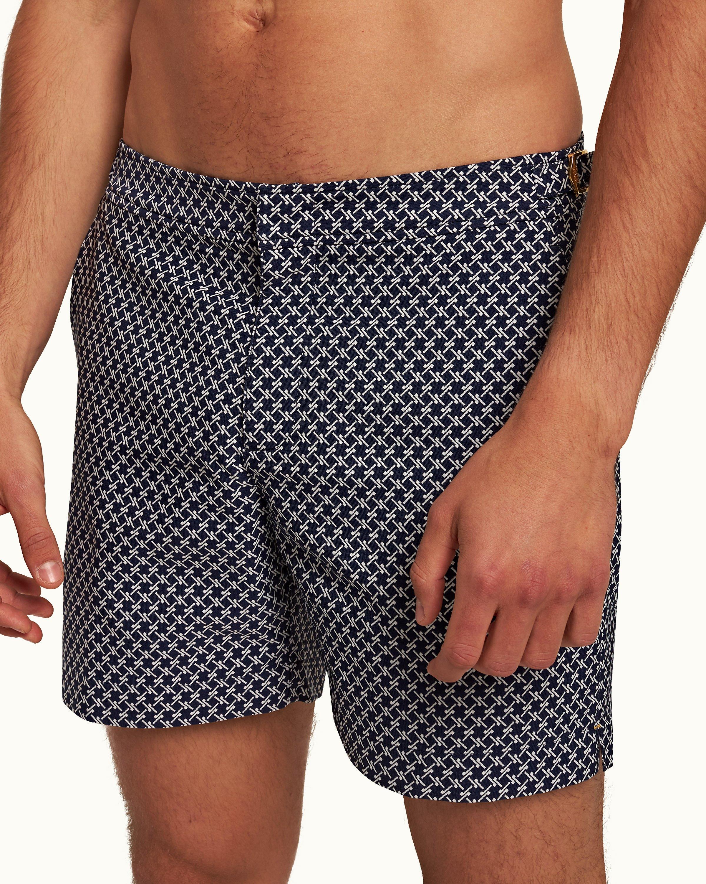 007 Bulldog jacquard swim trunks in blue - Orlebar Brown