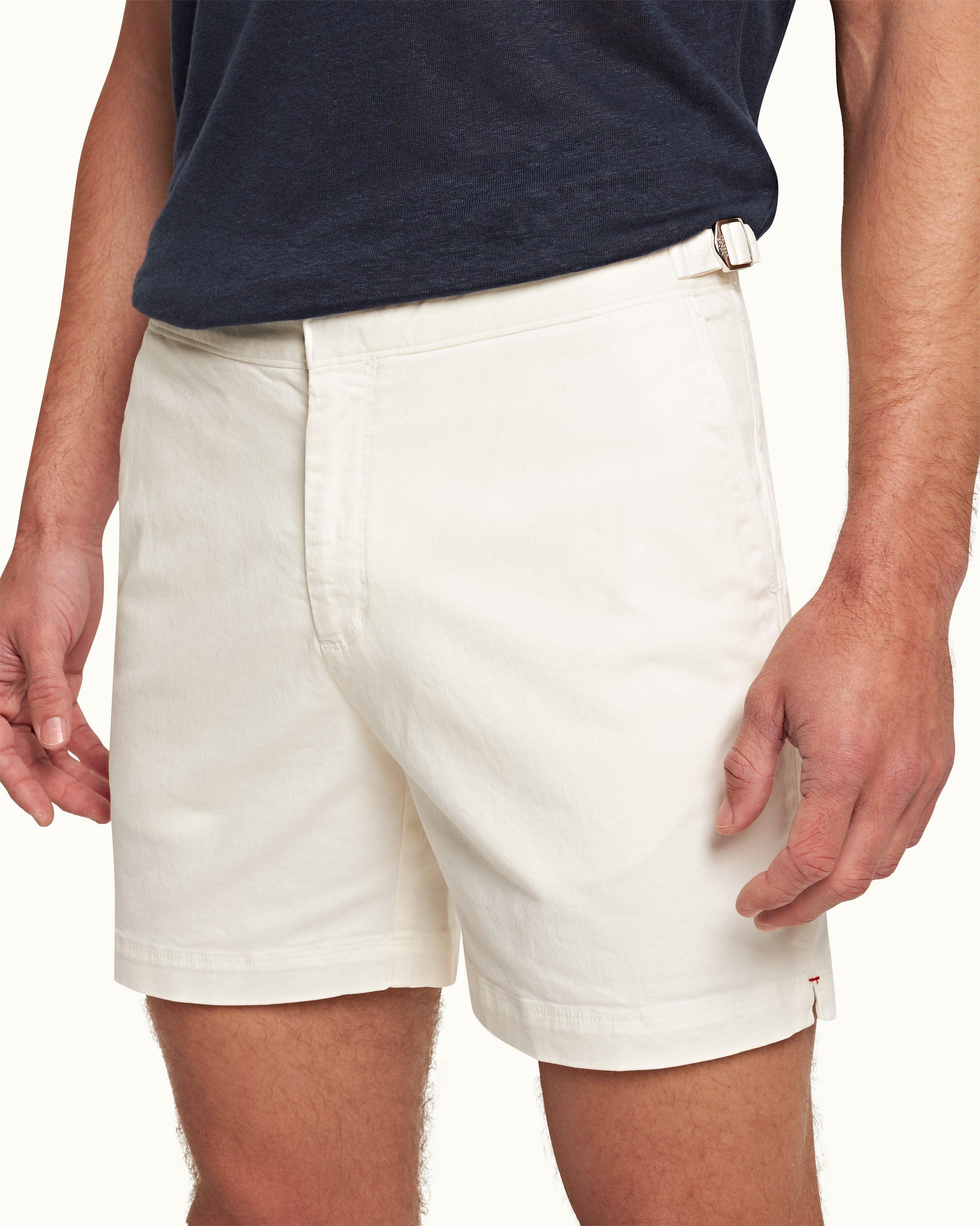 Mens White Stretch Cotton Shorts, Designer Shorts