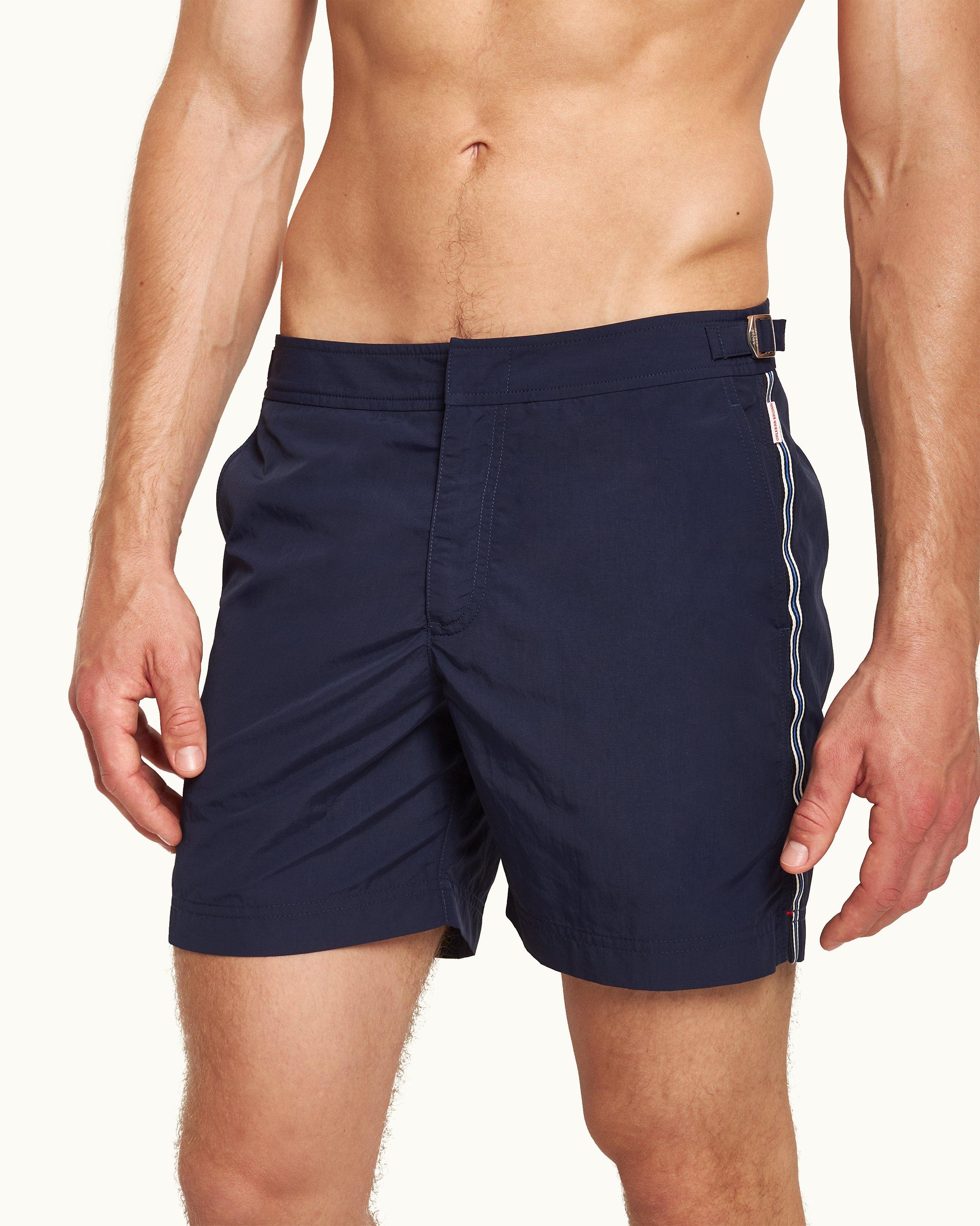 Orlebar Brown| Midnight Navy/Tidal Tape Stripe Mid-Length Swim Shorts