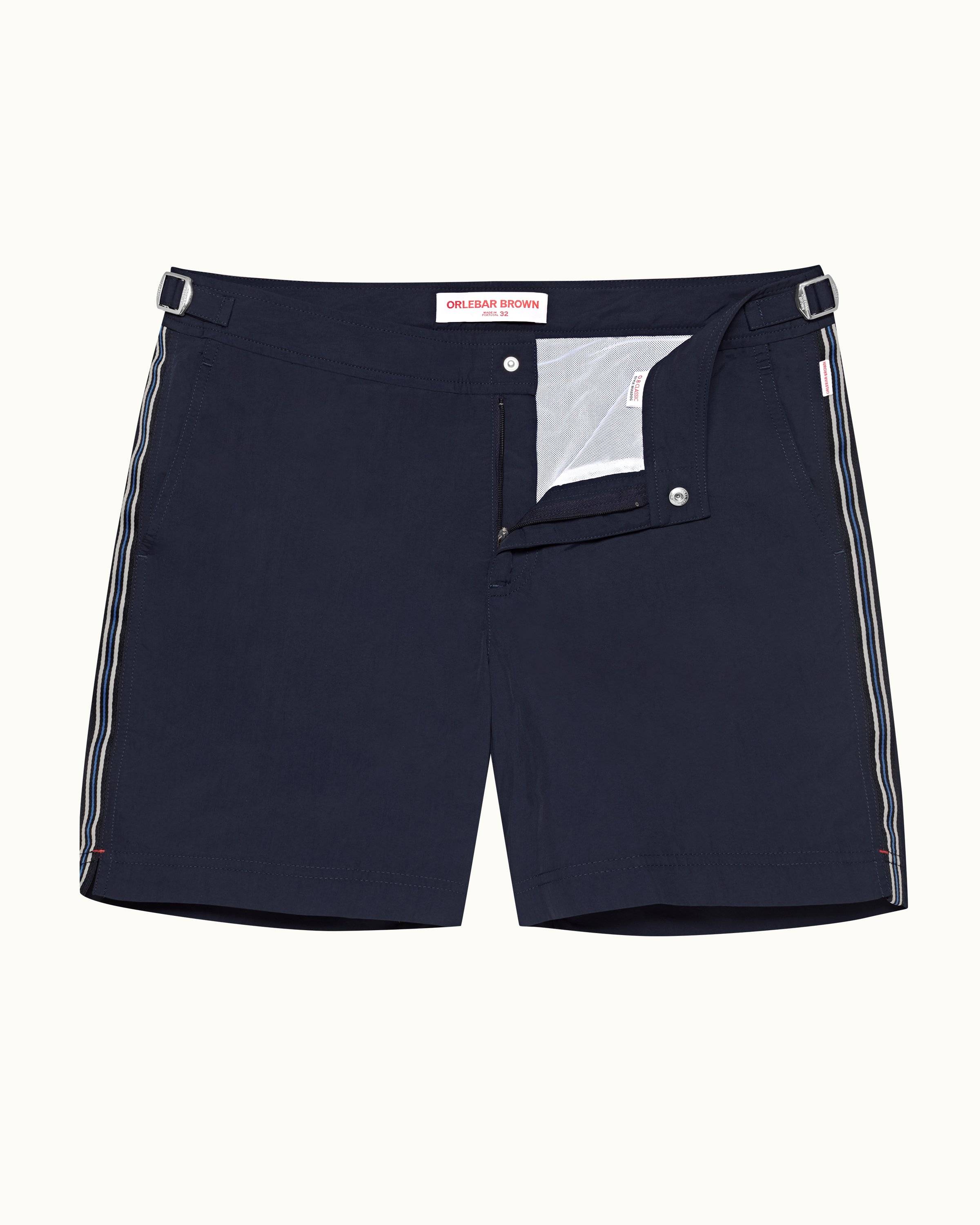 Orlebar Brown Midnight Navy/Tidal Tape Stripe Mid-Length Swim Shorts