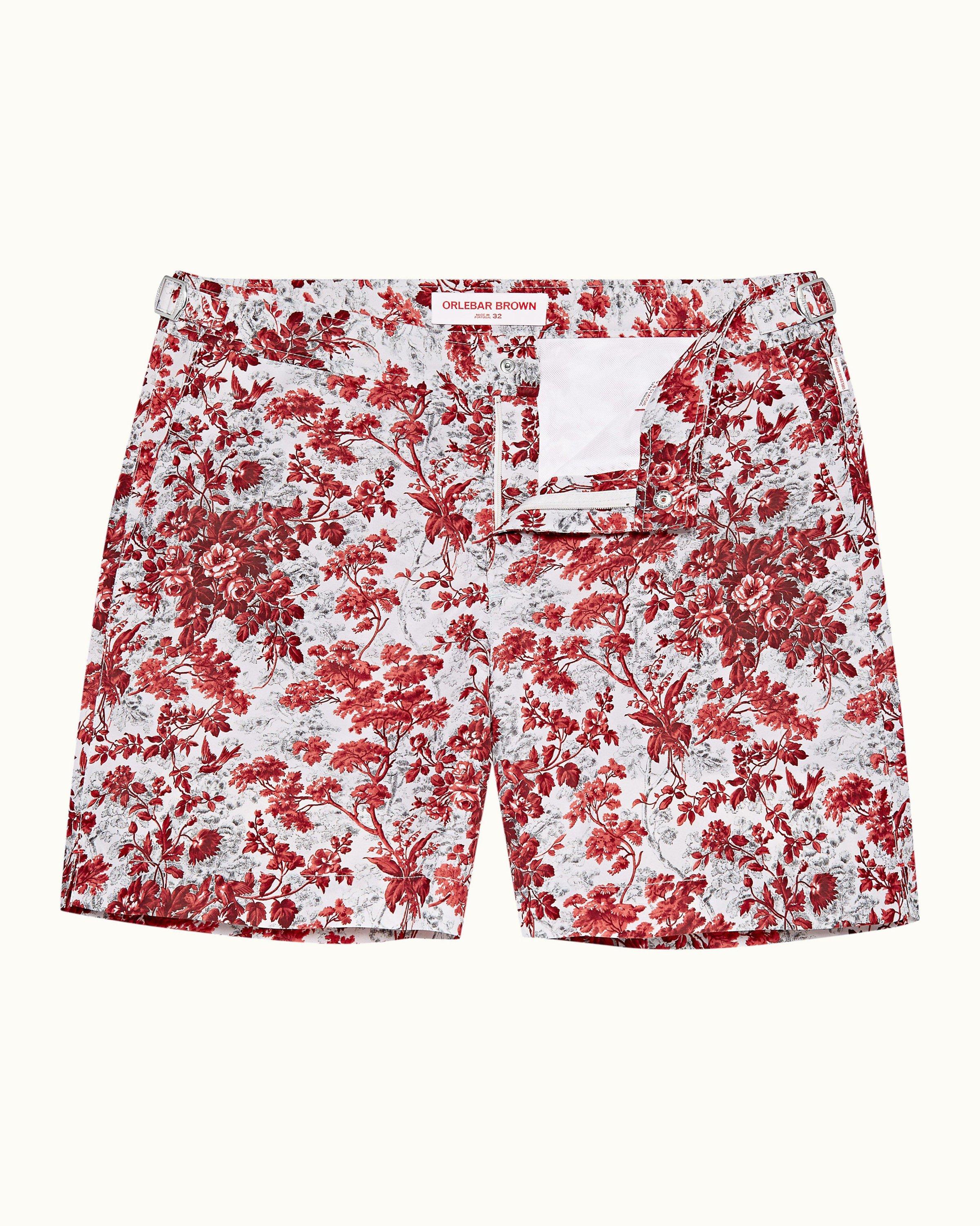 Mens Pink & White Mid-Length Swim Shorts