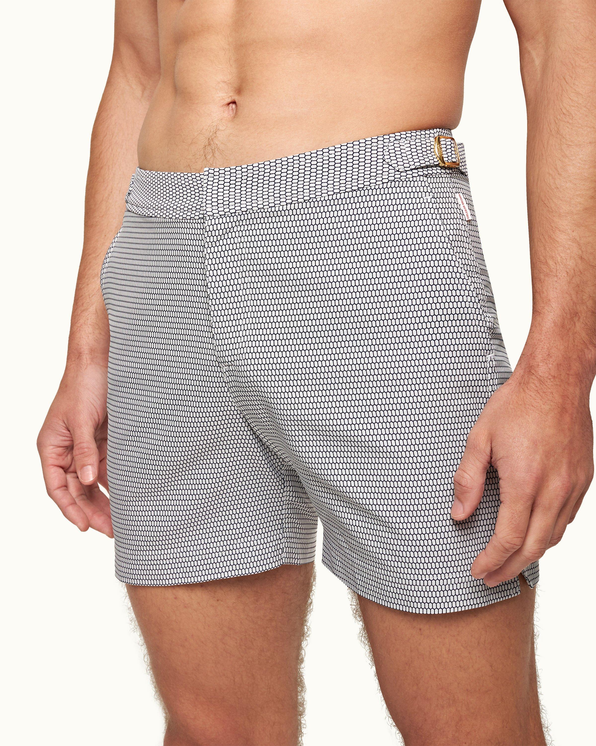 Orlebar Brown Bulldog - White Sand/Night Iris Geometric Orb Jacquard Mid-Length Swim Shorts