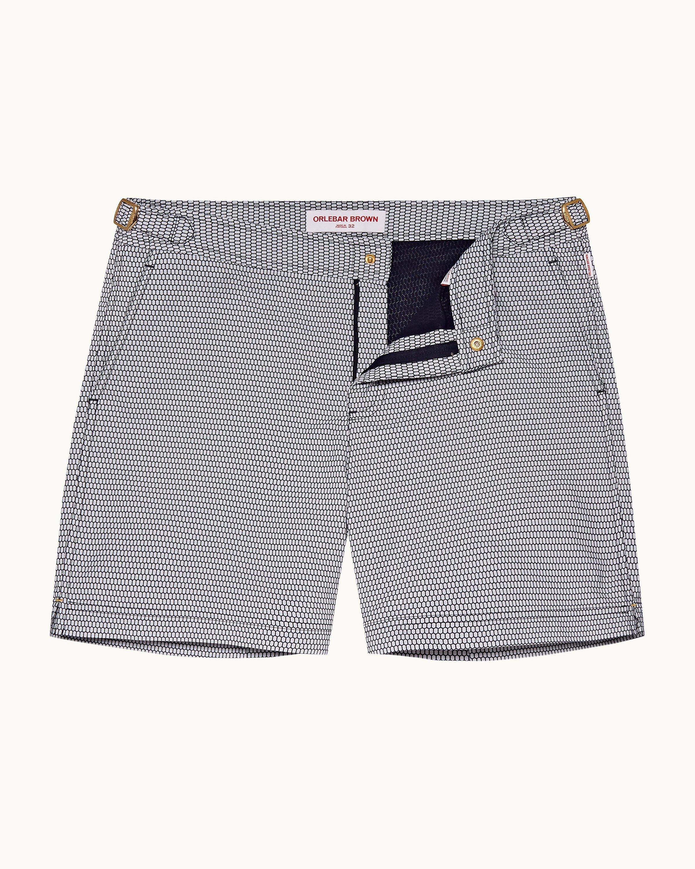 Orlebar Brown Bulldog - White Sand/Night Iris Geometric Orb Jacquard Mid-Length Swim Shorts