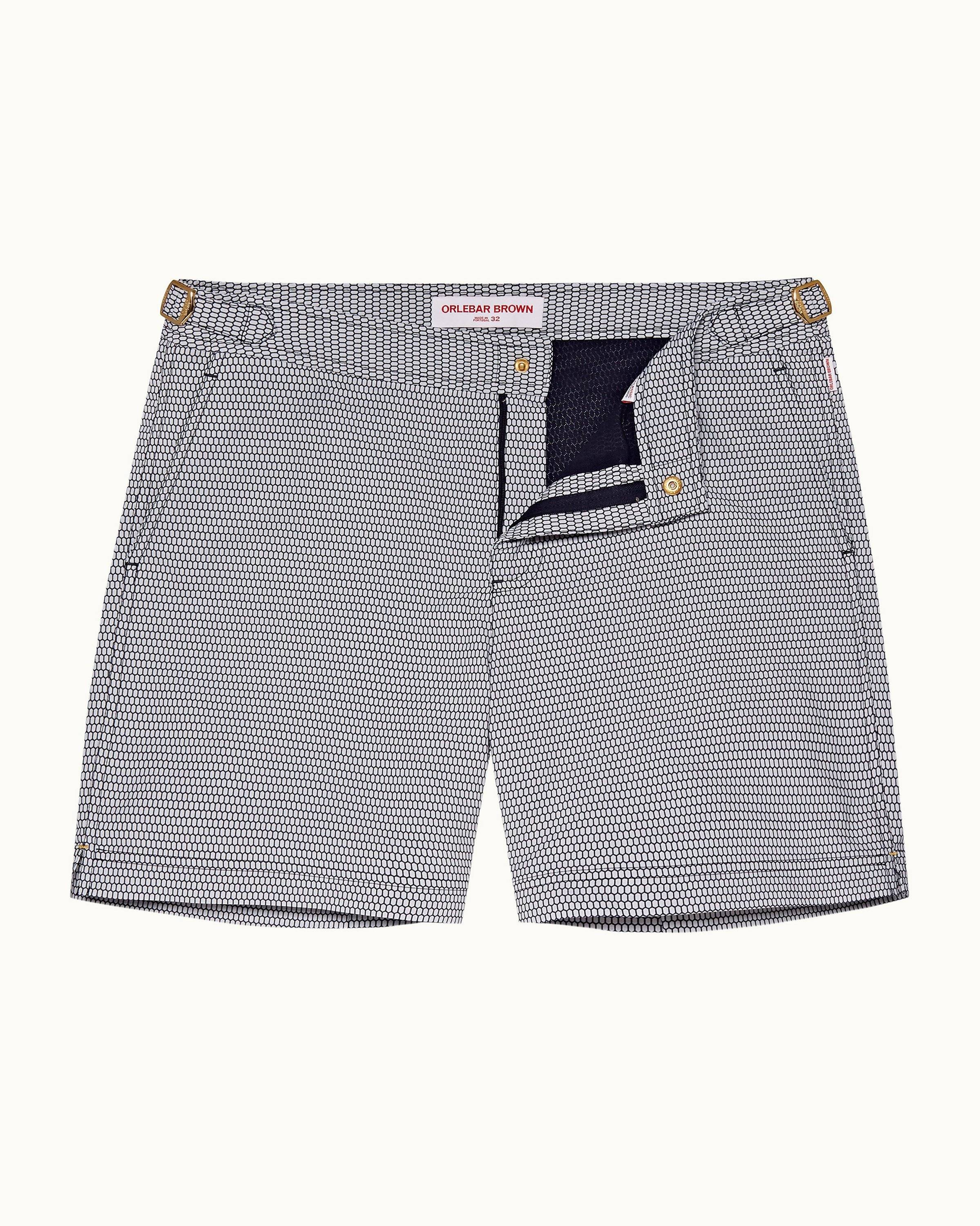 Navy/Cloud Fenella Jacquard Mid-Length Swim Shorts | Orlebar Brown