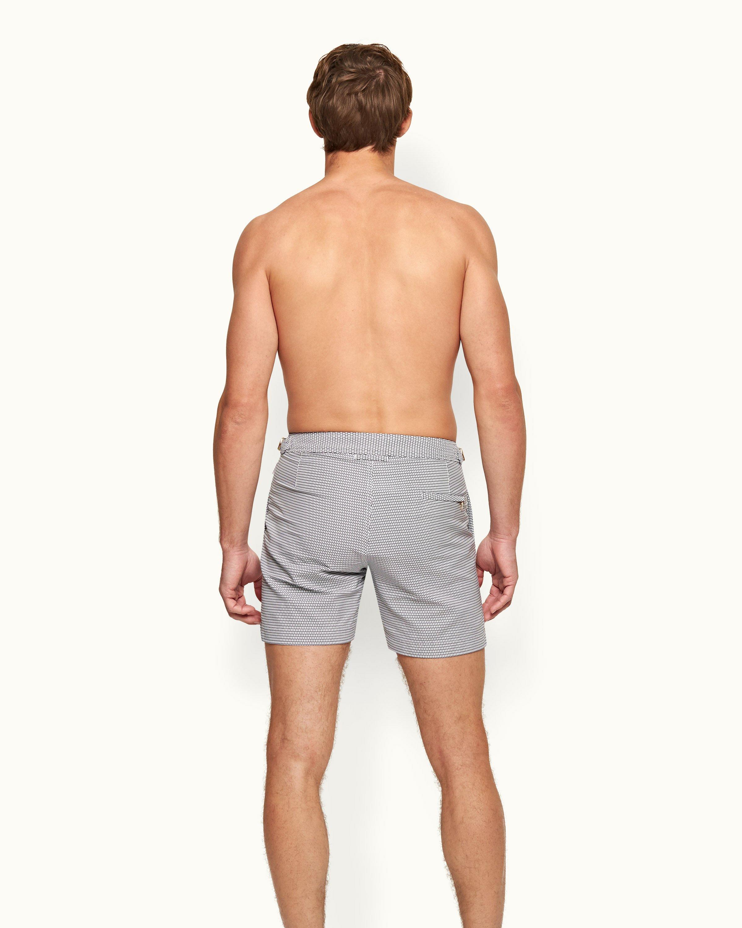 Navy/Cloud Fenella Jacquard Mid-Length Swim Shorts | Orlebar Brown