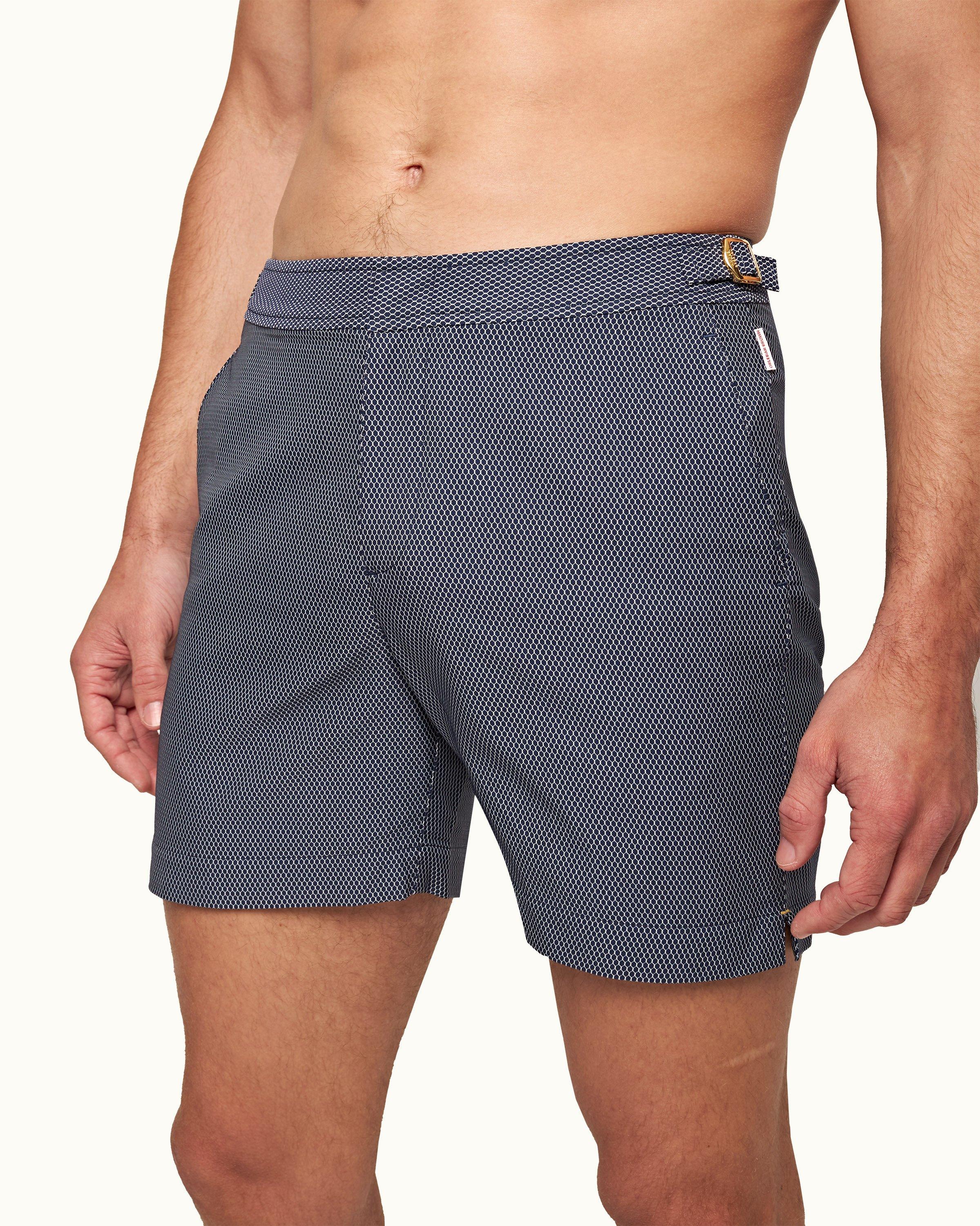 Thigh Length Black and Blue Mens Honeycomb Shorts, Size: Large at