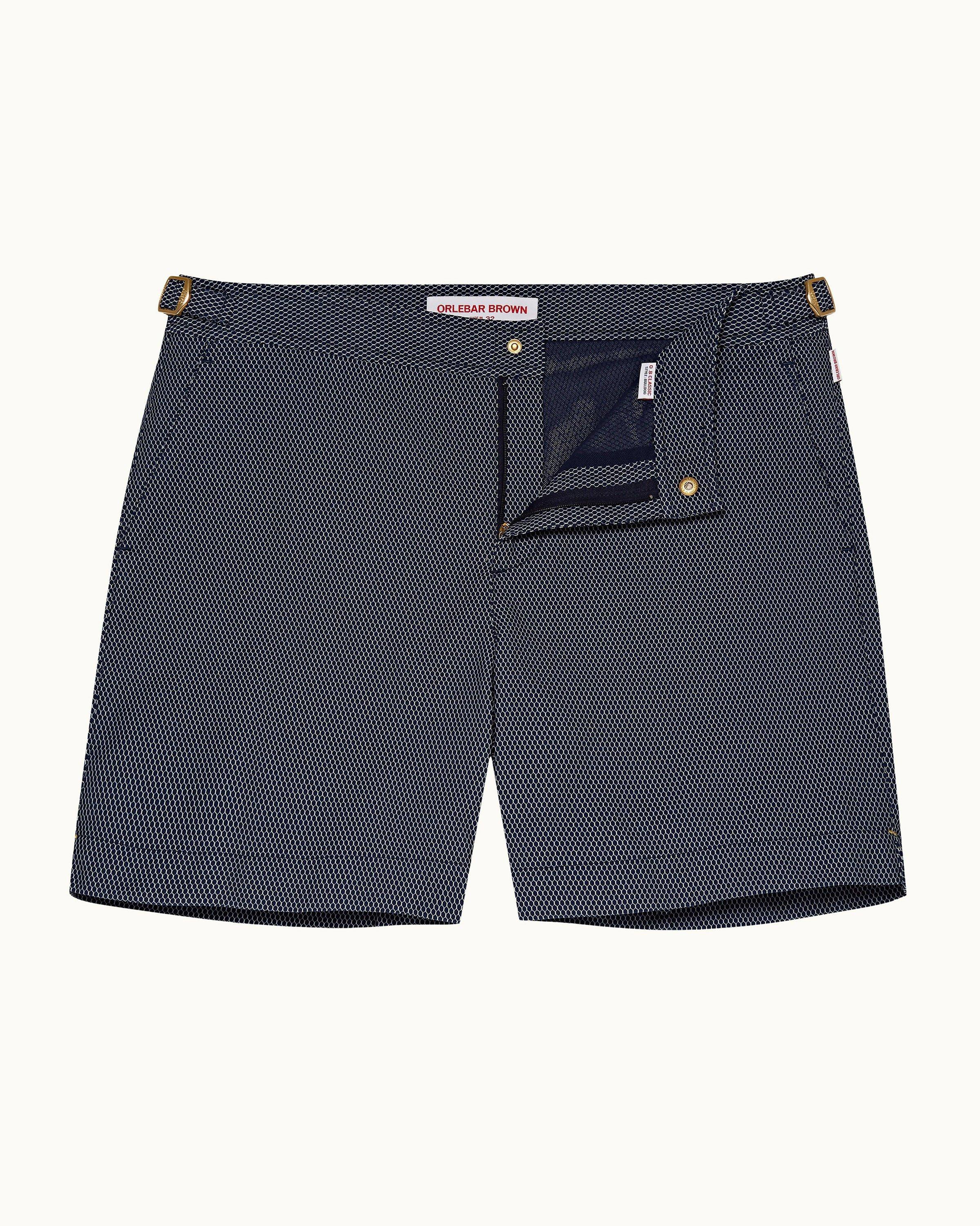 Thigh Length Black and Blue Mens Honeycomb Shorts, Size: Large at