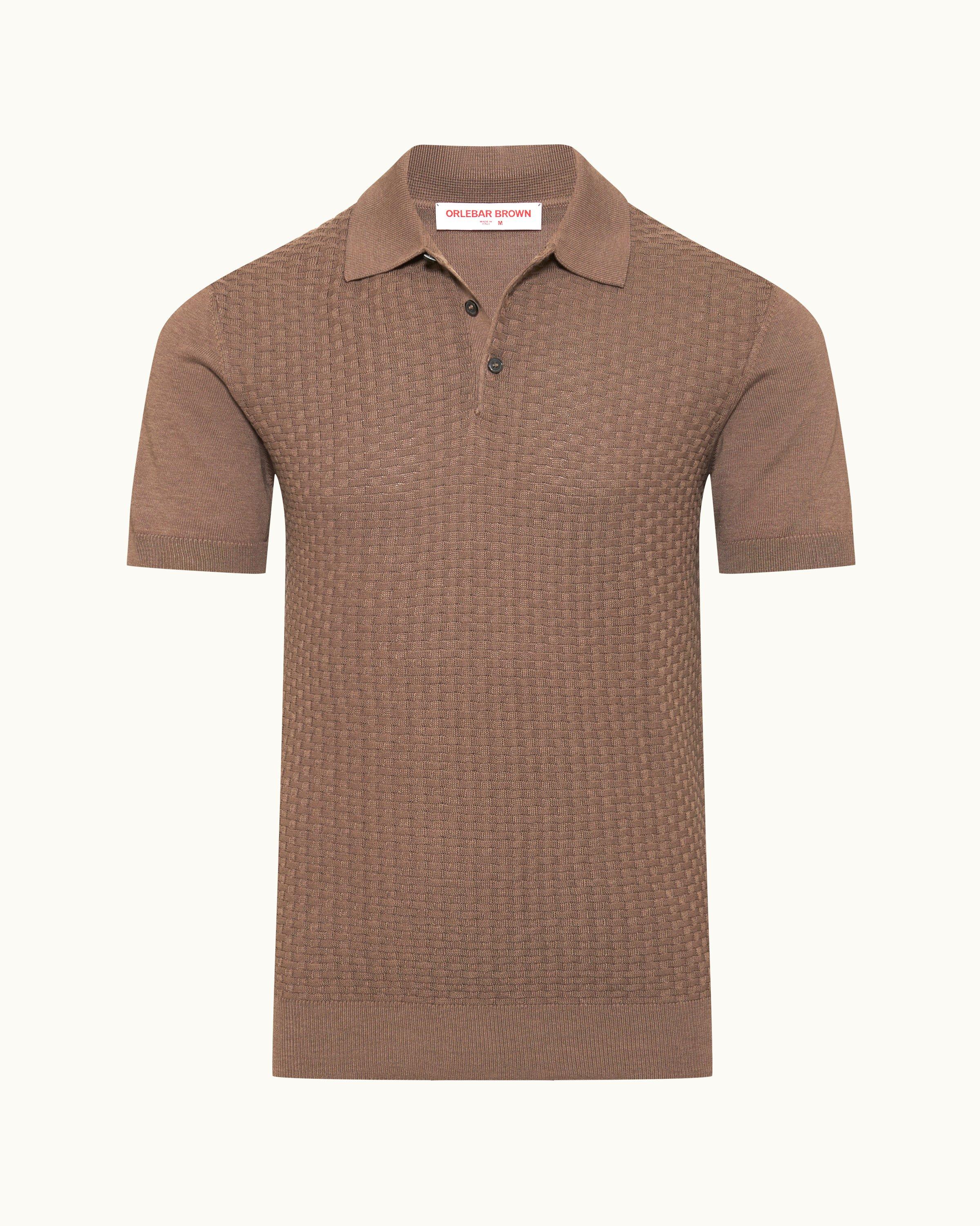 Orlebar Brown Polo a coupe ajustee en maille jacquard coton et soie Light Plum Wine