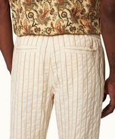 Cantwell - Mens White Sand Relaxed Fit Textured Stripe Cotton Trousers