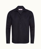 Caspian Linen - Mens Ink Overhead Button Placket Linen Blend Shirt