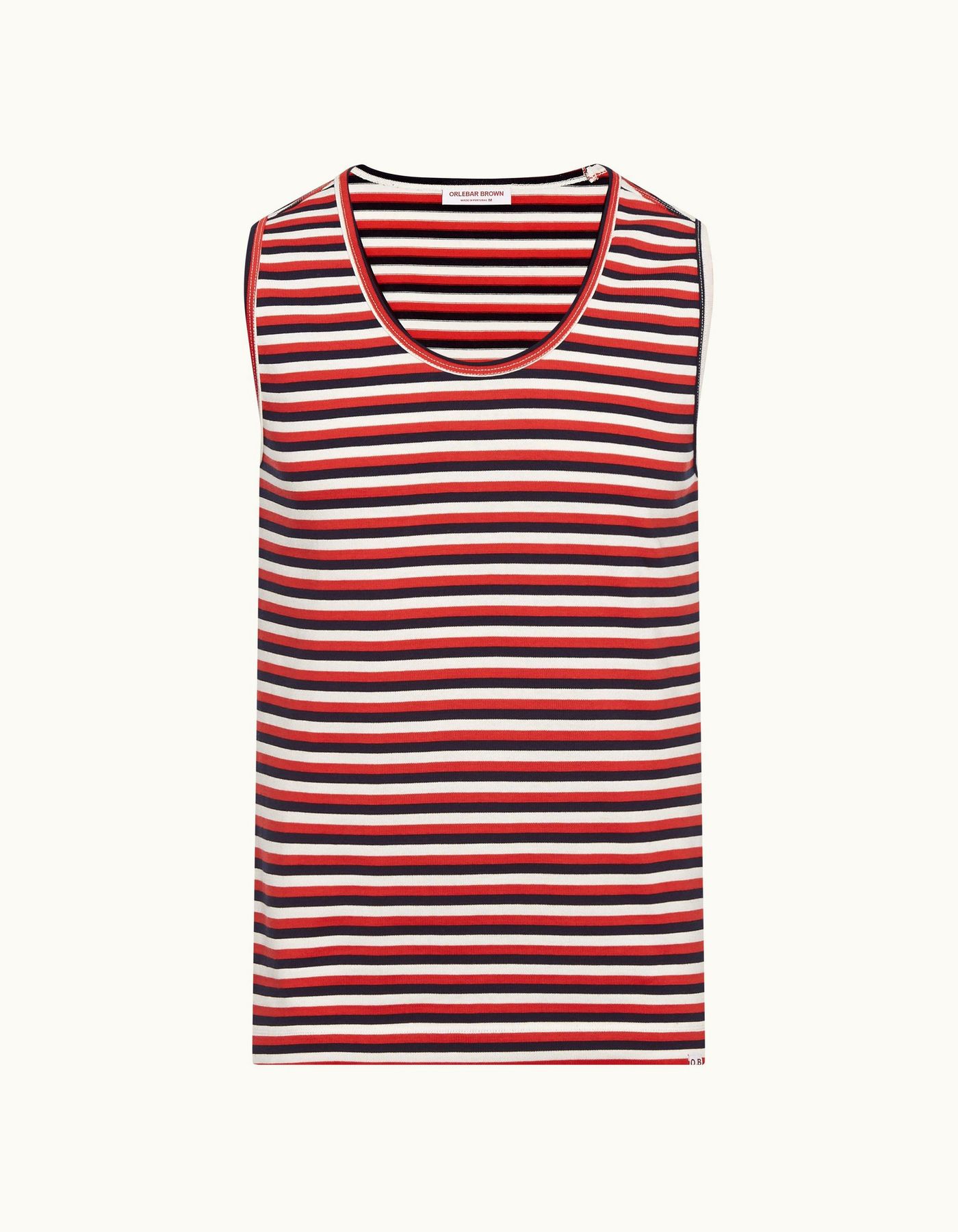 Cherbury - Mens Ink/Summer Red/White Sand Stripe Sleeveless Cotton T-shirt
