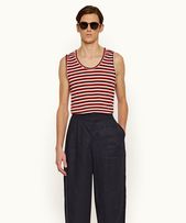 Cherbury - Mens Ink/Summer Red/White Sand Stripe Sleeveless Cotton T-shirt