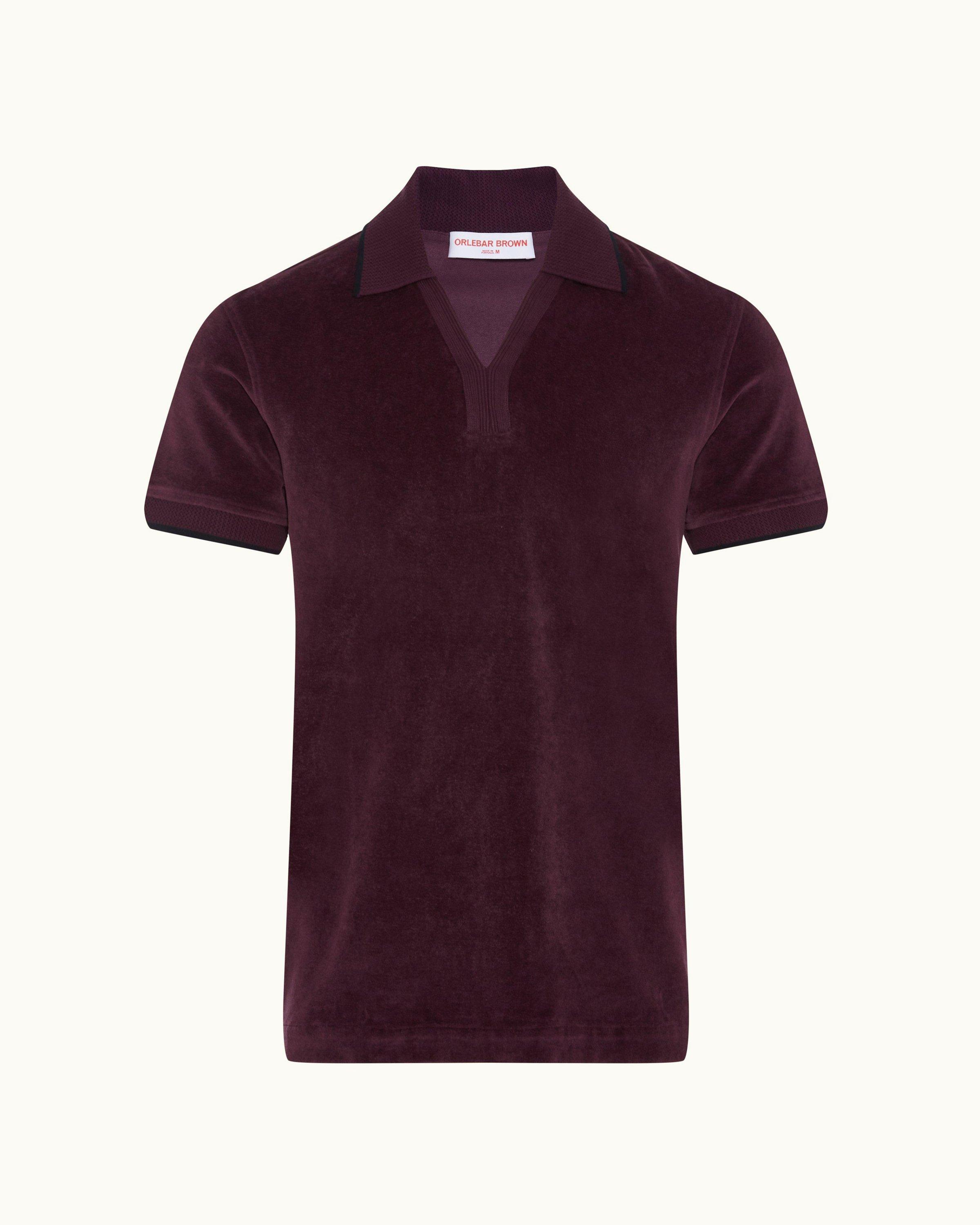 Orlebar Brown Damson Classic Fit Ribbed Collar Towelling Polo Shirt