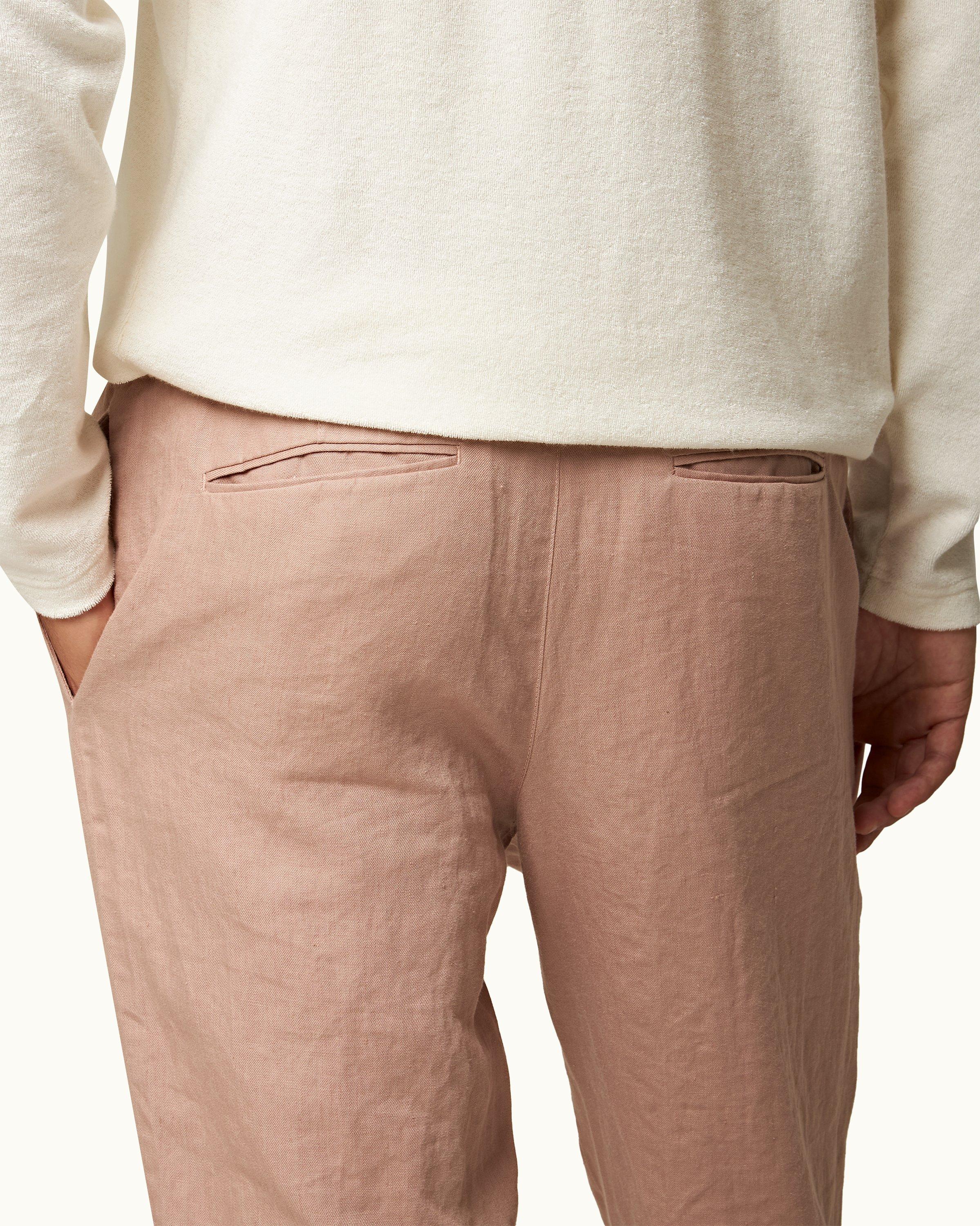 Orlebar Brown Caramel Pink Tailored Fit Washed Linen Trousers