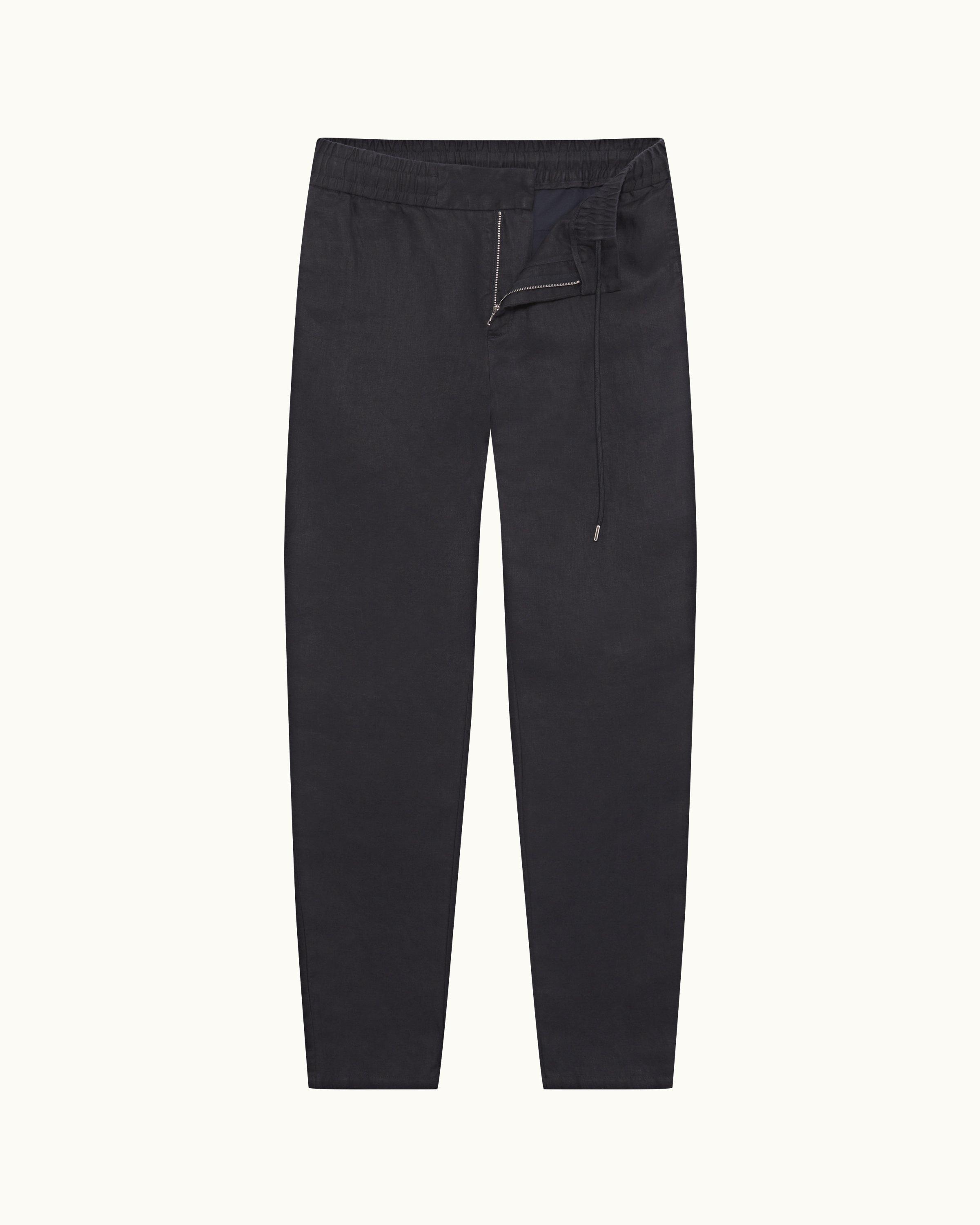 Orlebar Brown Night Iris Tailored Fit Washed Linen Trousers