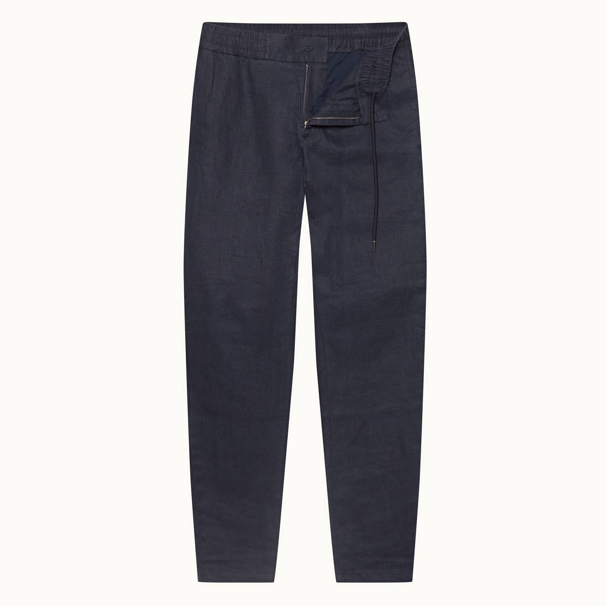 Cornell Linen - Mens Night Iris Tapered Leg Washed Linen Trousers