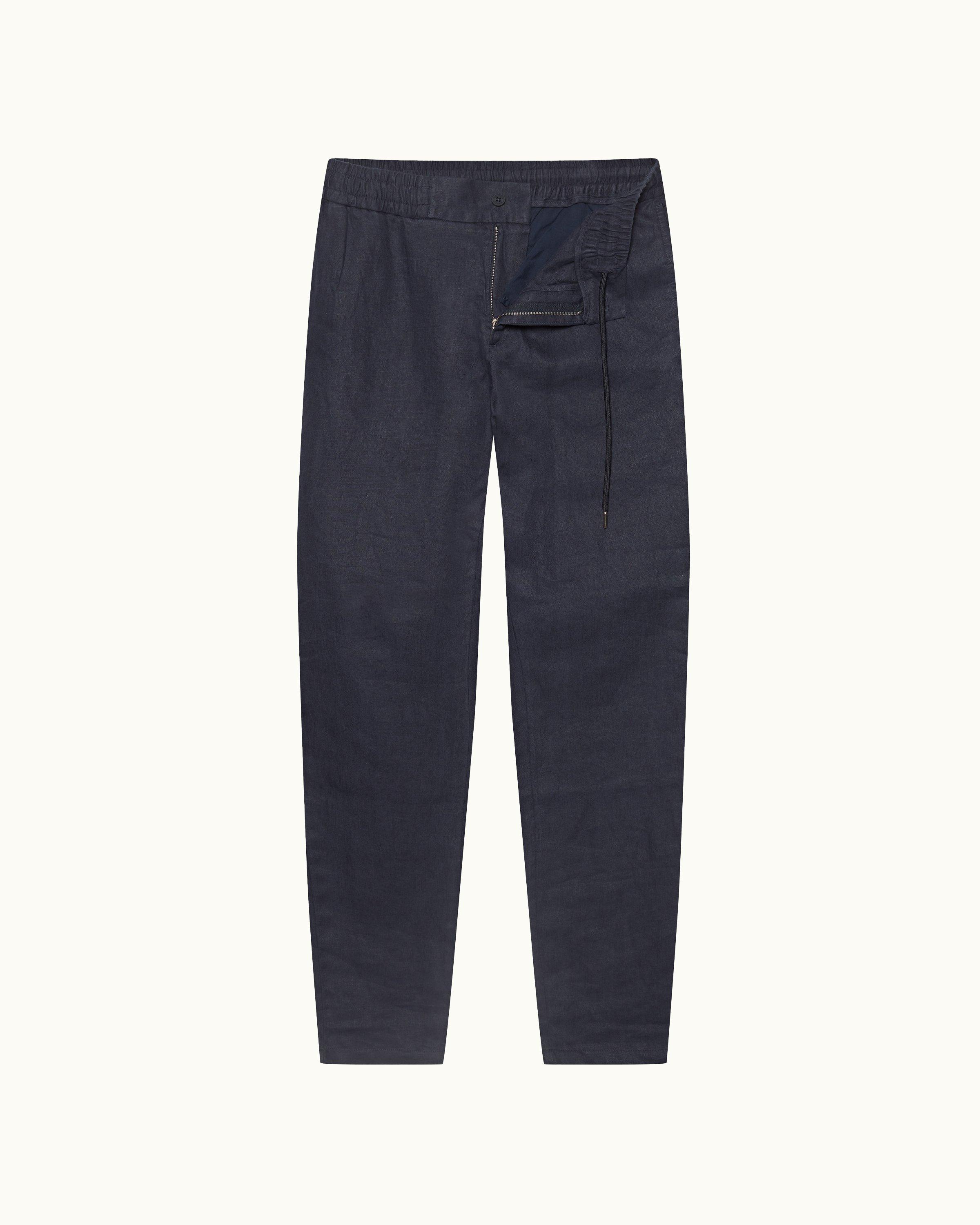 Men's Linen Trousers in Washed Navy