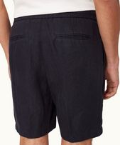 Cornell Linen - Mens Easy Tailored Fit Washed Linen Shorts In Night Iris Blue