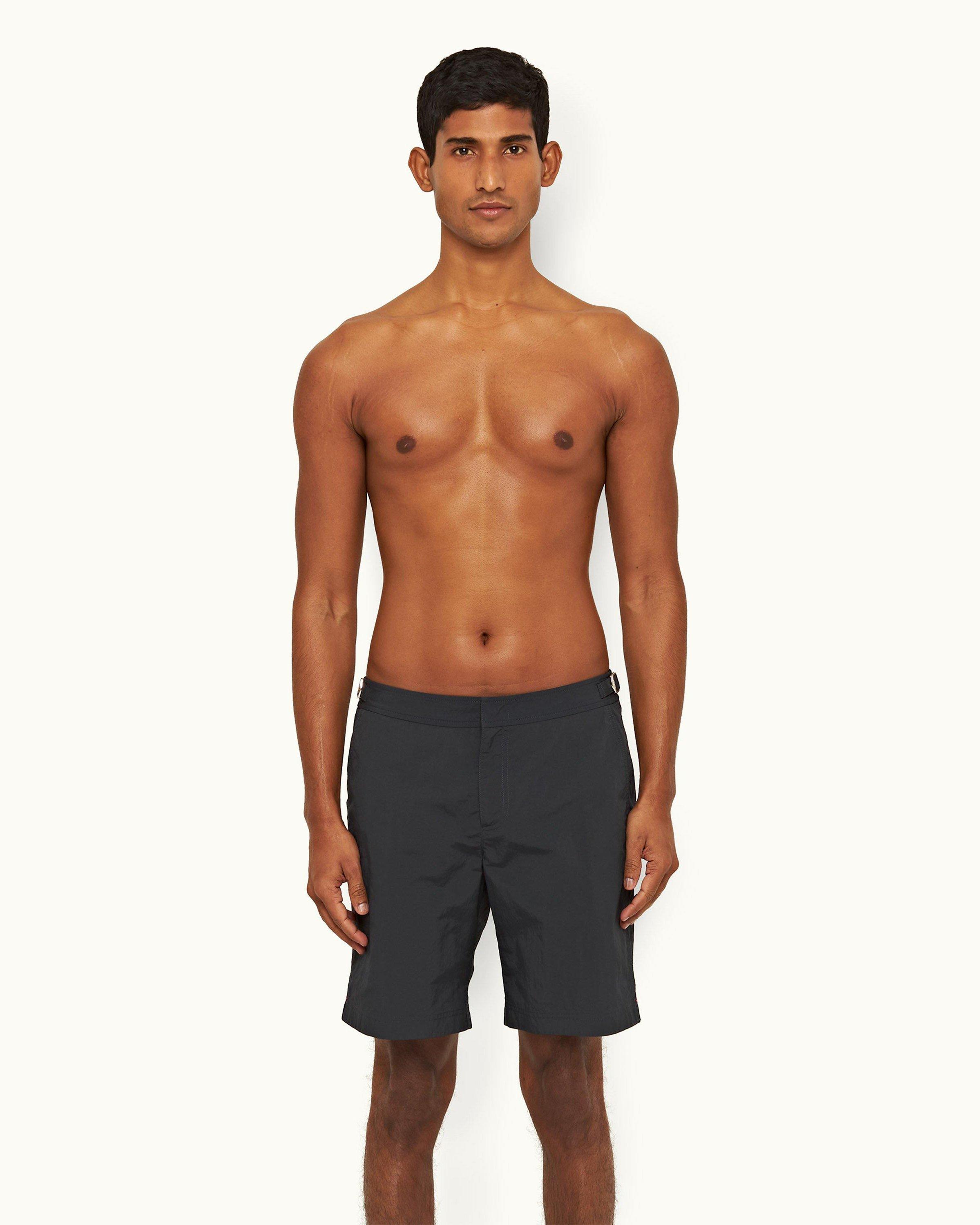 Mens Grey Mid-Length Swim Shorts, Tailored Swimwear