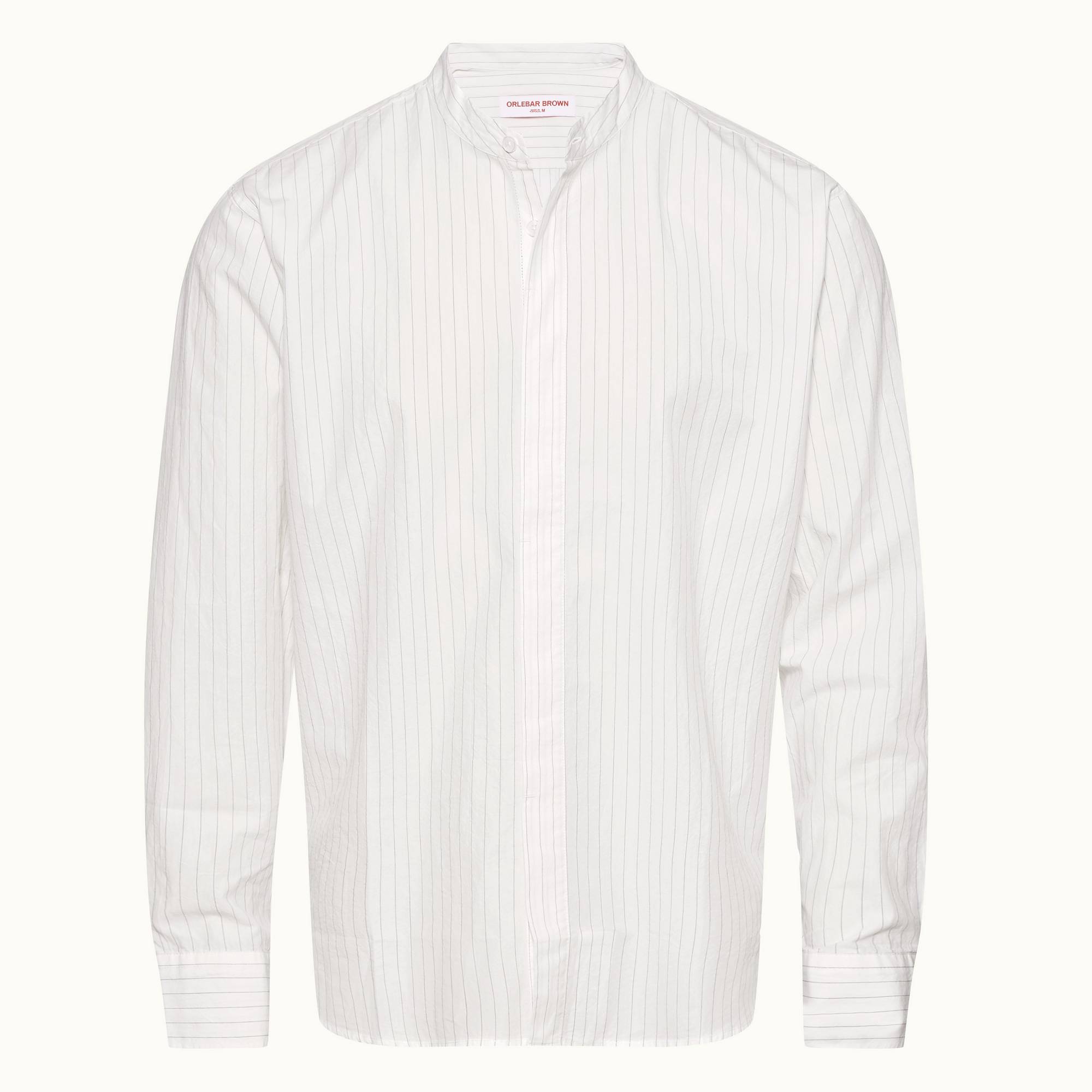 Dekker - Mens White Pinstripe Grandad Collar Cotton Shirt