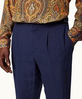 Derwin - Mens Lagoon Blue Relaxed Fit Laundered Linen Trousers