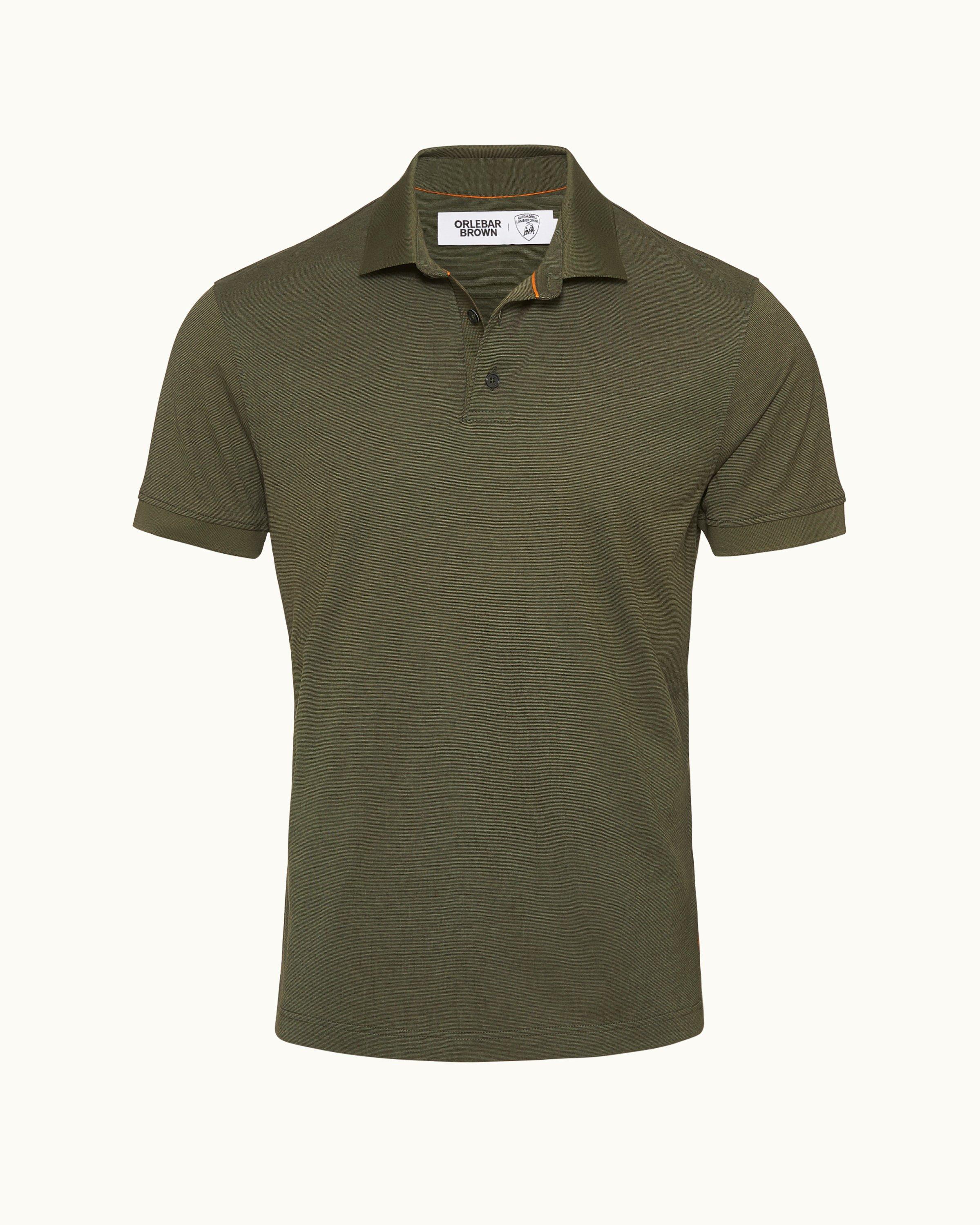 Orlebar Brown And Automobili Lamborghini Olive Green And Orange Classic Fit Jersey Polo Shirt