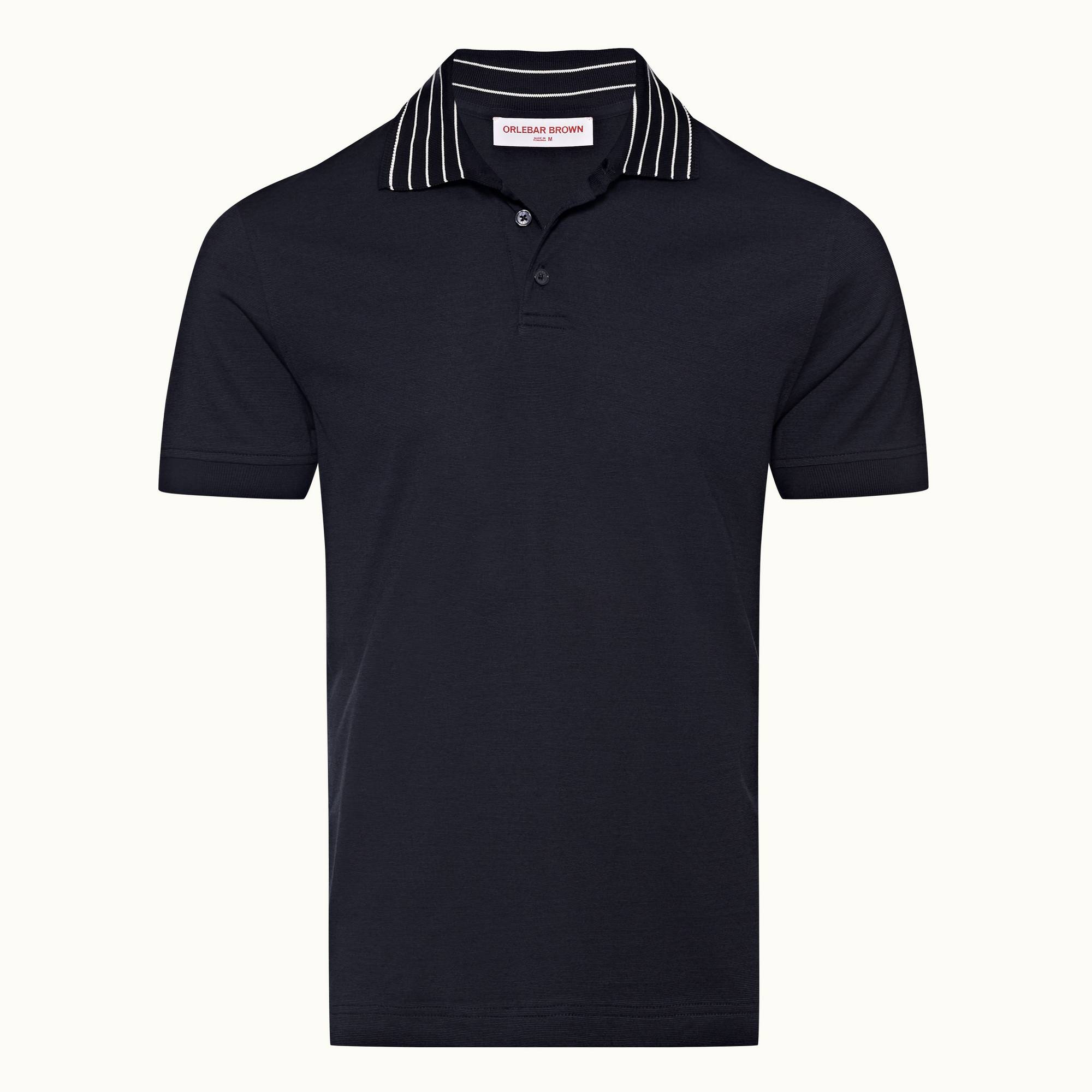 Dominic Stripe - Mens Night Iris Classic Fit Stripe Rib Collar Polo Shirt