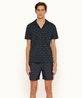 Donald - Mens Black/Aquamarine Torus Print Tailored Fit Cotton Polo Shirt