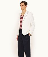 Edgar - Mens White Sand Tailored Fit Stripe Piping Cotton Blazer