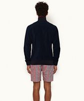 Egerton Towelling - Mens Navy O.B Stripe Tipping Zip-Thru Towelling Sweatshirt