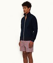 Egerton Towelling - Mens Navy O.B Stripe Tipping Zip-Thru Towelling Sweatshirt