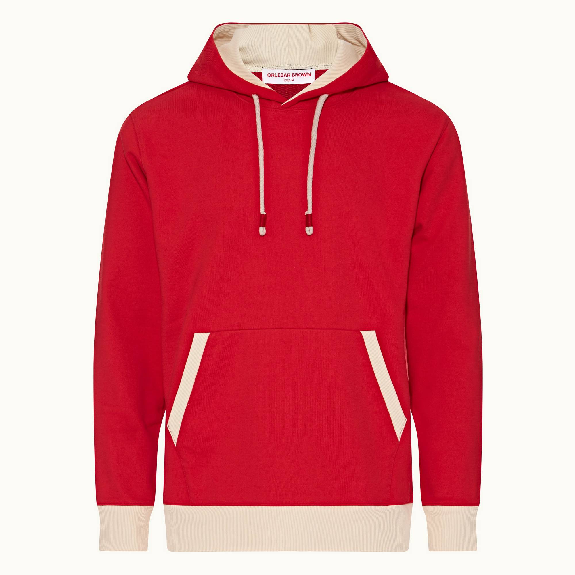Ernest - Mens Vermillion Contrast Easy Fit Washed Organic Cotton Hooded Sweatshirt
