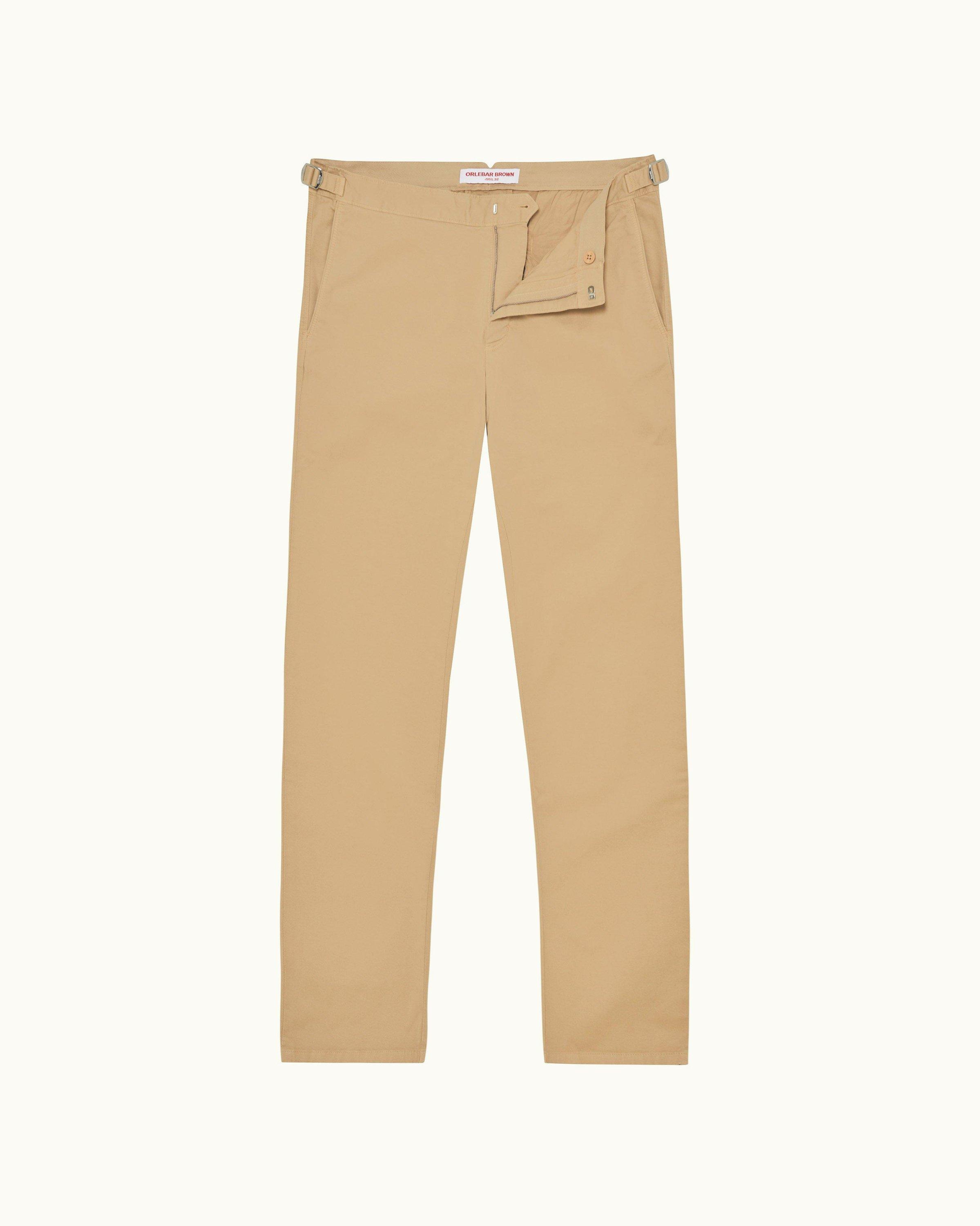 Men's Beige Cavalry Twill Cotton High Waisted Trousers - 40 Colori