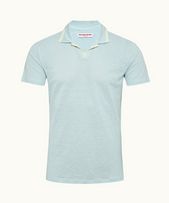 Felix Linen - Mens Powdered Sky Resort Collar Linen Pique Polo Shirt