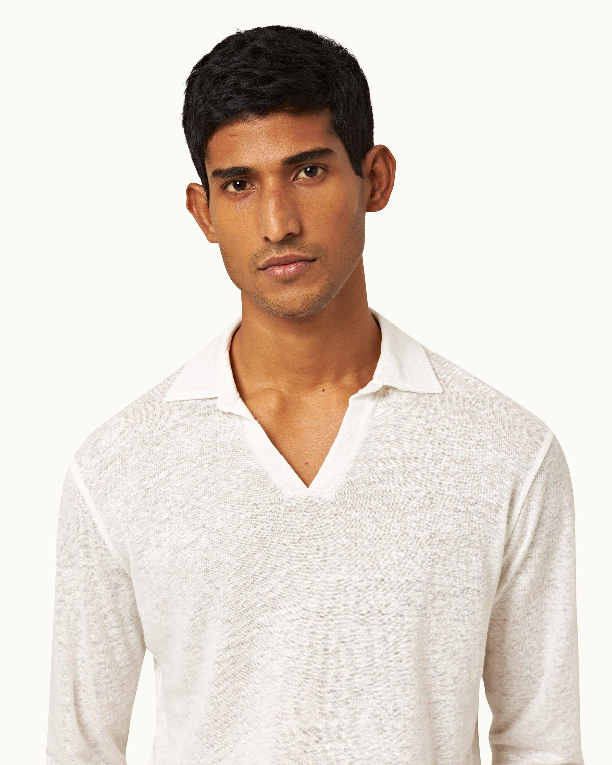 Linen polo long sleeve hotsell