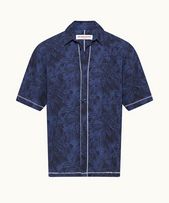 Fielder - Mens Midnight Navy Palmed Classic Collar Easy Fit Shirt