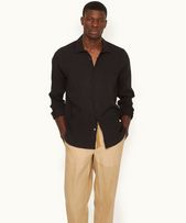 Giles - Mens Black Tailored Fit Classic Collar Linen Shirt