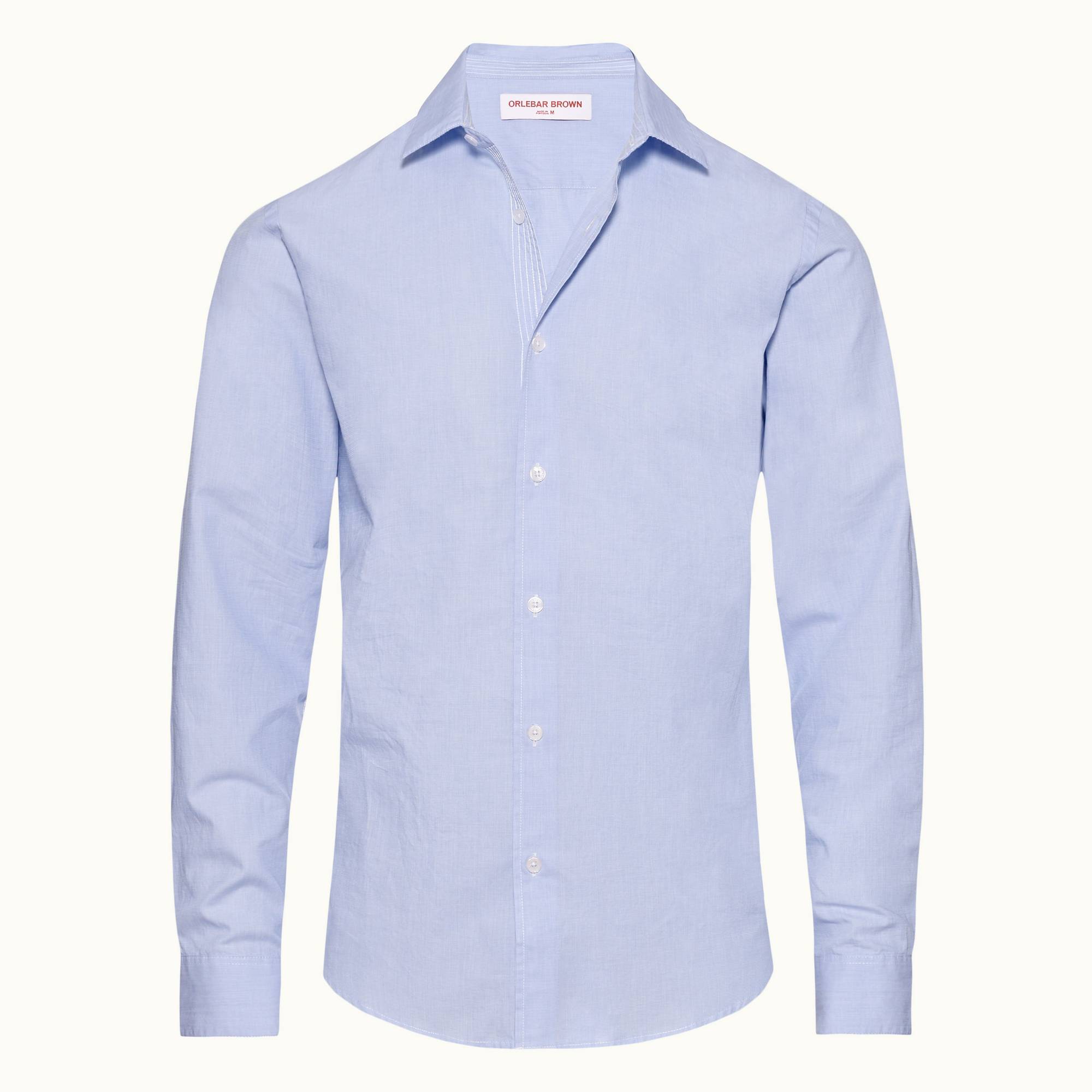 Giles Chainstitch - Mens Ice Blue/White Tailored Fit Classic Collar End-on-End Cotton Shirt