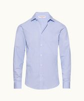 Giles Chainstitch - Mens Ice Blue/White Tailored Fit Classic Collar End-on-End Cotton Shirt