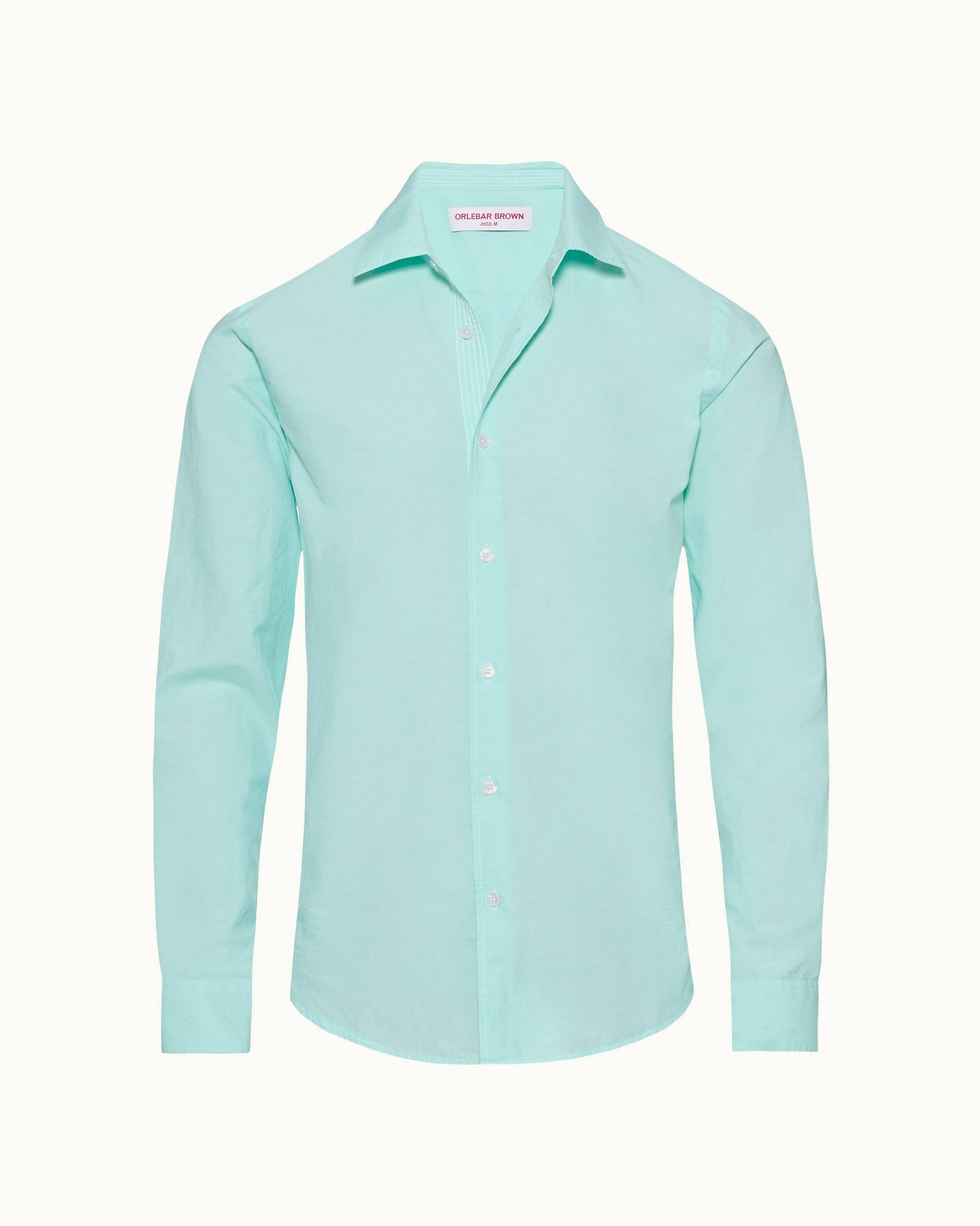 Mens Blue Tailored Fit Cotton Shirt | Designer Shirts | Orlebar Brown
