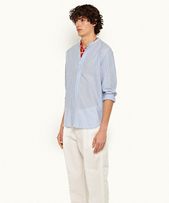 Giles  Stripe - Mens Ice Blue/White Grandad Collar Classic Stripe Shirt