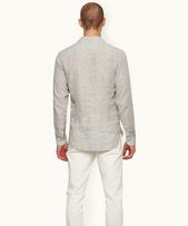 Giles Linen - Mens Graphite/White Classic Collar Tailored Fit Linen Shirt