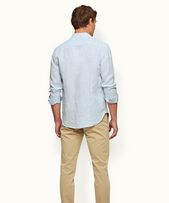 Giles Linen - Mens Pale Blue/White Classic Collar Tailored Fit Linen Shirt