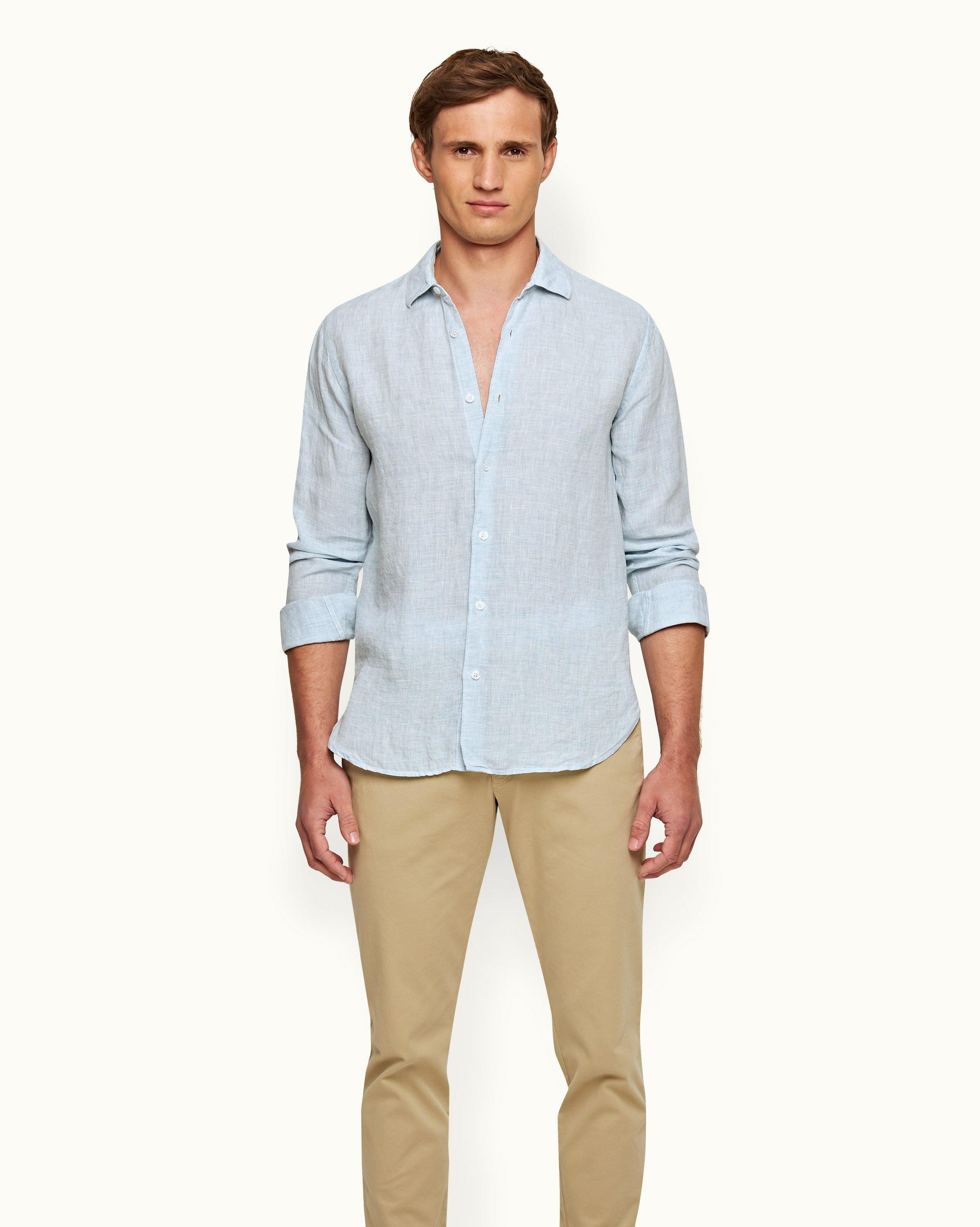 White Linen Shirt with Brown Linen Pants