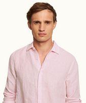 Giles Linen - Mens Pale Pink/White Classic Collar Tailored Fit Linen Shirt