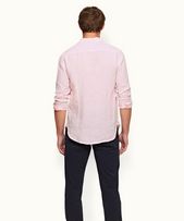 Giles Linen - Mens Pale Pink/White Classic Collar Tailored Fit Linen Shirt